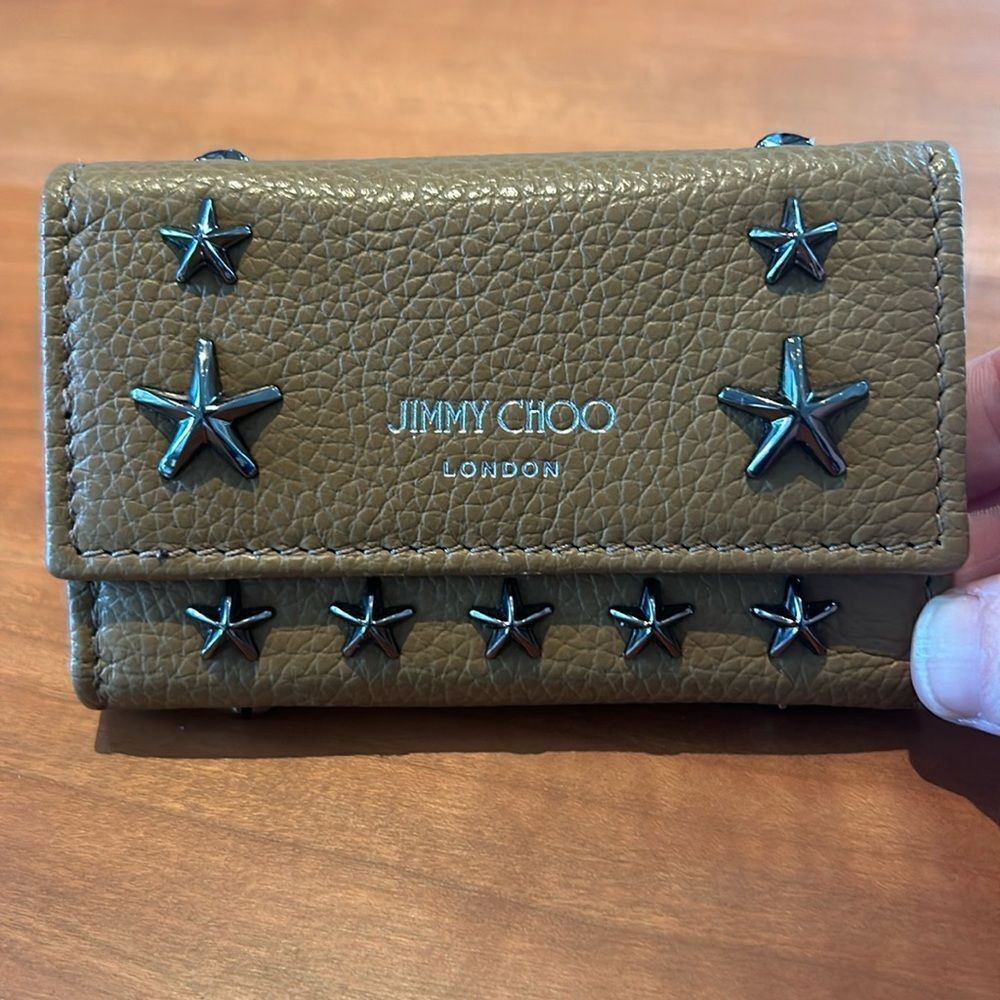 Jimmy Choo Neptune Star Studs Key Case Holder in Brown Leather
